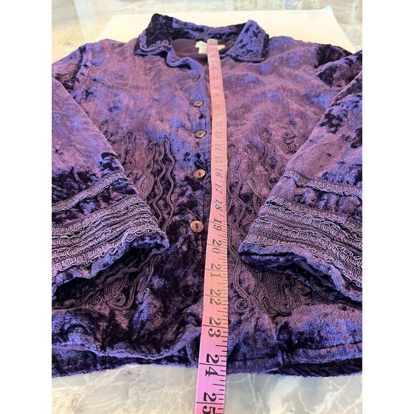 Coldwater Creek Purple Cardigan Jacket SZ M Velvet Button Uo Cropped Embellished - Picture 7 of 10